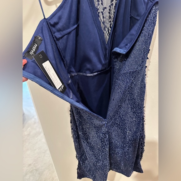 DON’T YOU HAVE A PARTY TO GO TO??  Nasty Gal High Neck Sequin Dress, Navy - Picture 2 of 16